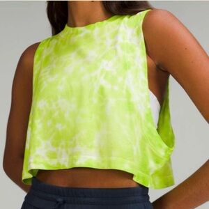 Lululemon Women’s All Yours Cropped Cotton Tank Top Eccentric Lime Tie Dye Sz 4